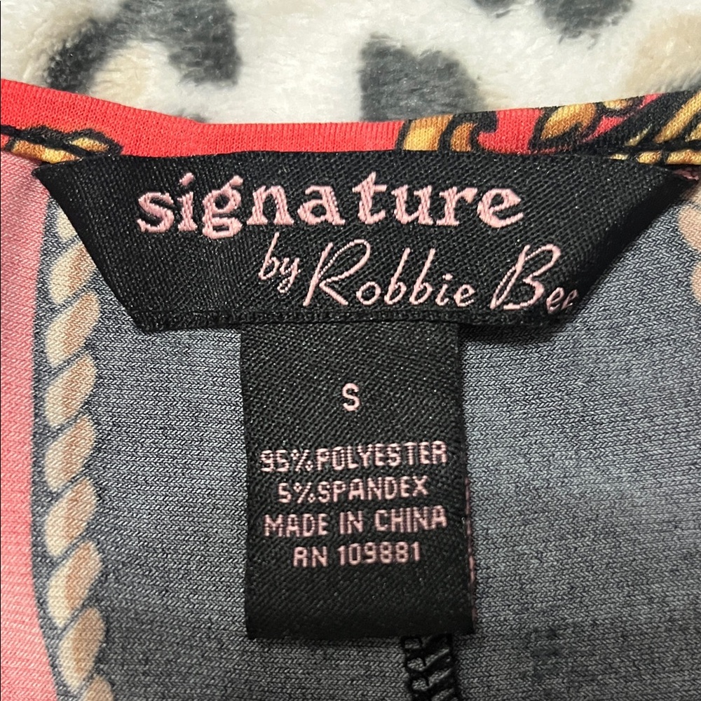Signature by Robbie Bee Coral and Black Handkerchief Hem Dress - Picture 2 of 6